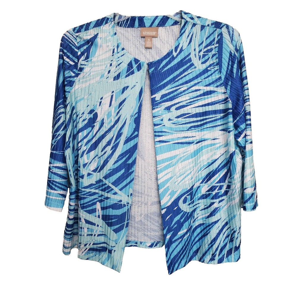 Chico's Abstract Stroke Perforated 3/4 Sleeve Cardigan Size 3 (XL)